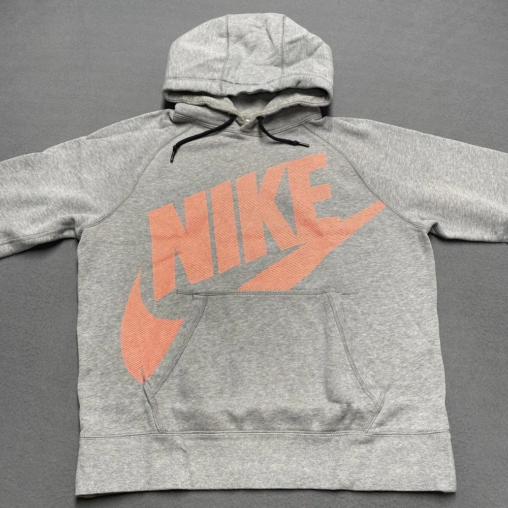 Nike Hoodie Mens Medium Gray Pullover‎ Graphic Swoosh Logo Sweatshirt 717289-063